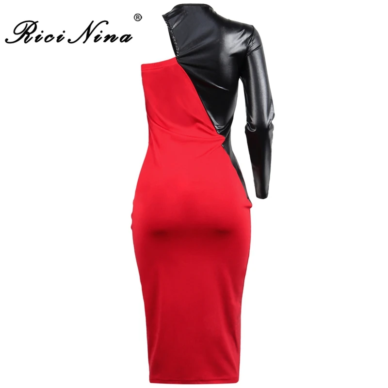 RICININA 2019 Summer Women Dress Women O Neck Long Sleeve One Shoulder Patchwork Midi Dress Woman Casual Party Dress Vestidos