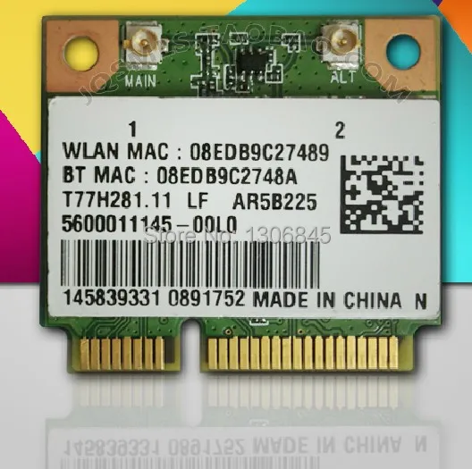 

SSEA Wholesale New Wireless Card for ATHEROS AR5B225 300Mbps 802.11 b/g/n Half Mini PCI-E Wireless Card Wifi + Bluetooth 4.0