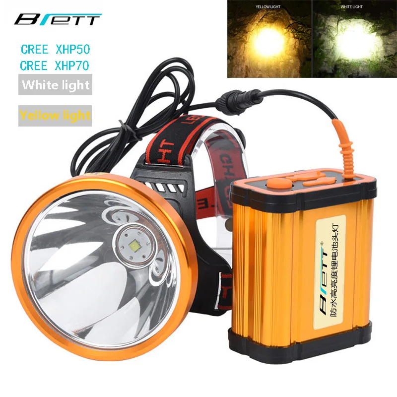 Koop Led koplamp xhp70 of xhp50 Wit of geel licht optionele Ingebouwde 8*18650 batterij Outdoor Camping Jacht Koplamp