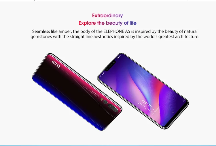 European Union Version ELEPHONE A5 4GB RAM 64GB ROM Helio P60 MTK6771 2.0GHz Octa Core 6.18 Inch Incell FHD+ Full Screen Triple Camera Android 8.1 4G LTE Smartphone