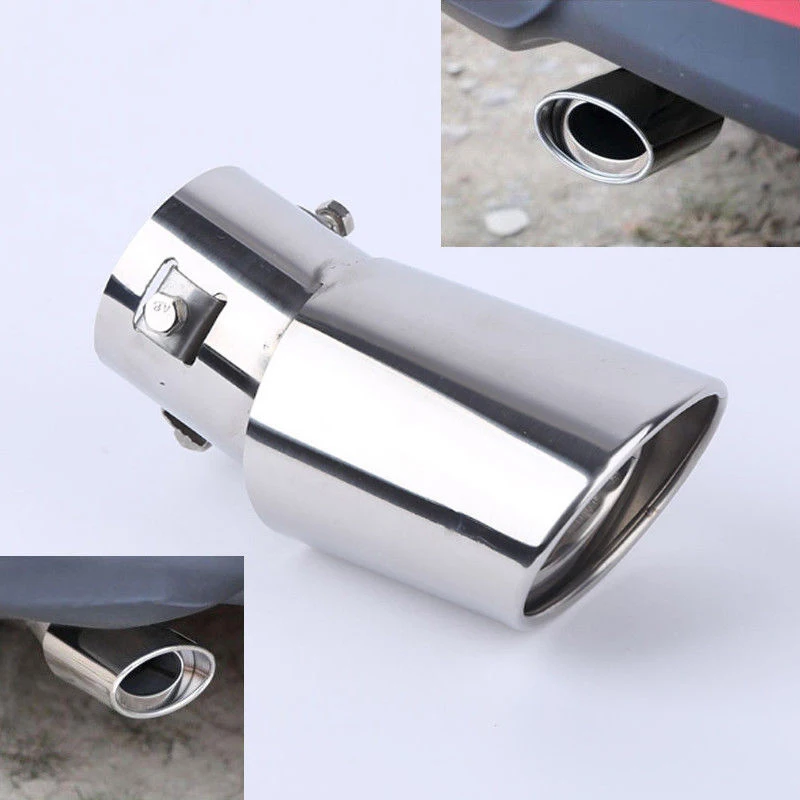 Car Round Silver Stainless Steel Chrome Exhaust Tail Muffler Tip Pipe Accessorie