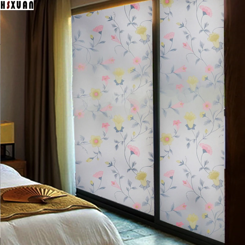 frosted floral window privacy film papers 92X100cm bedroom self