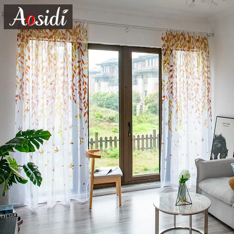 Cortinas de Tule para Sala Sala de Estar Cortinas de Janela Cortinas de Tule Aosidi Salgueiro Moderna de Estar Quarto Pássaro Impresso Voile Sheer Cortinas