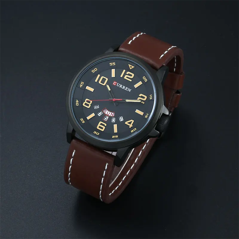  Luxury Brand CURREN Men Sports Watches Men Quartz Date Clock Fashion Casual Leather Strap Army Mili