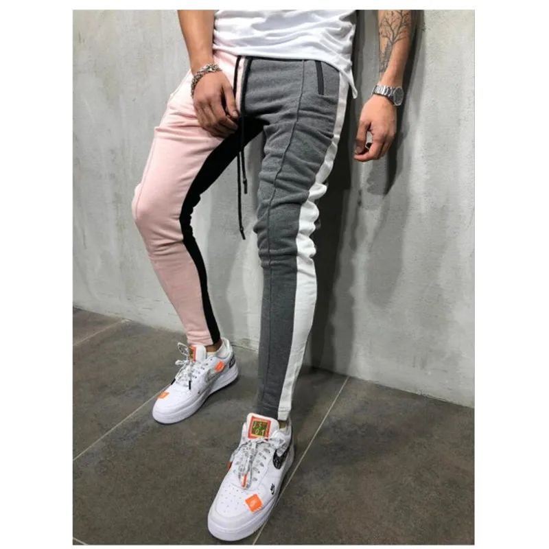 Мужские Slim Fit Пот Штаны Drawstring полосатый спортивный Цвет Блок Лоскутная Бег Брюки