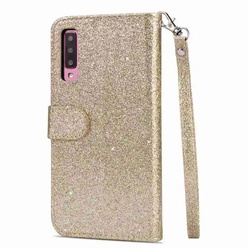 Блестящий чехол для samsung Galaxy A7 2018 Кожаный Чехол кошелек протектор Etui (2018) A750 Fundas