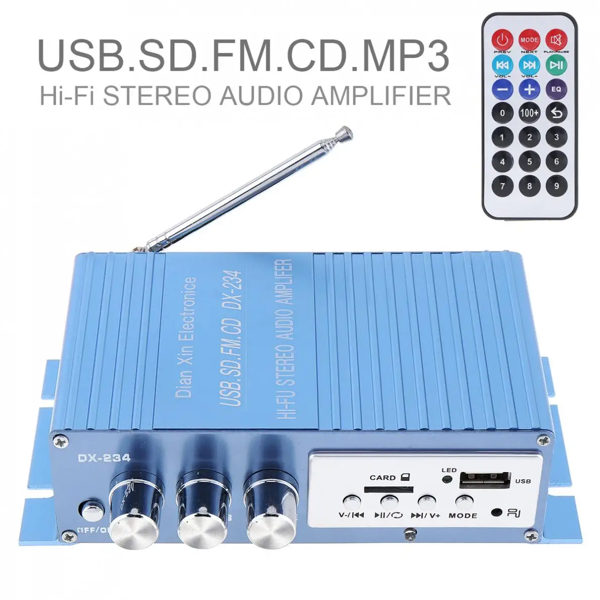 

X-234 12V 40W USB 2.0 Channel Hi-Fi Stereo Audio Power Amplifier with U Disk and TF Card Slot for Car/PC/CD/Speakers / Subwoofer