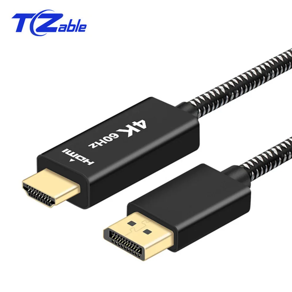 

2Meter Displayport to HDMI Cable DP to HDMI 2.0 Adapter For Projector Display Port 4K 60Hz Audio Converter Black White Braid