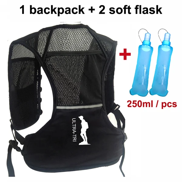 ULTRA-TRI гидратация Trail Run рюкзак жилет для мужчин и женщин легкий марафон Беговая Сумка для бега с мягкими флягами - Цвет: Black Bag with flask
