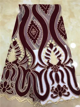 

African Lace Fabric 2018 High Quality French Velvet Lace Fabric In Wine Red For Wedding Party X01