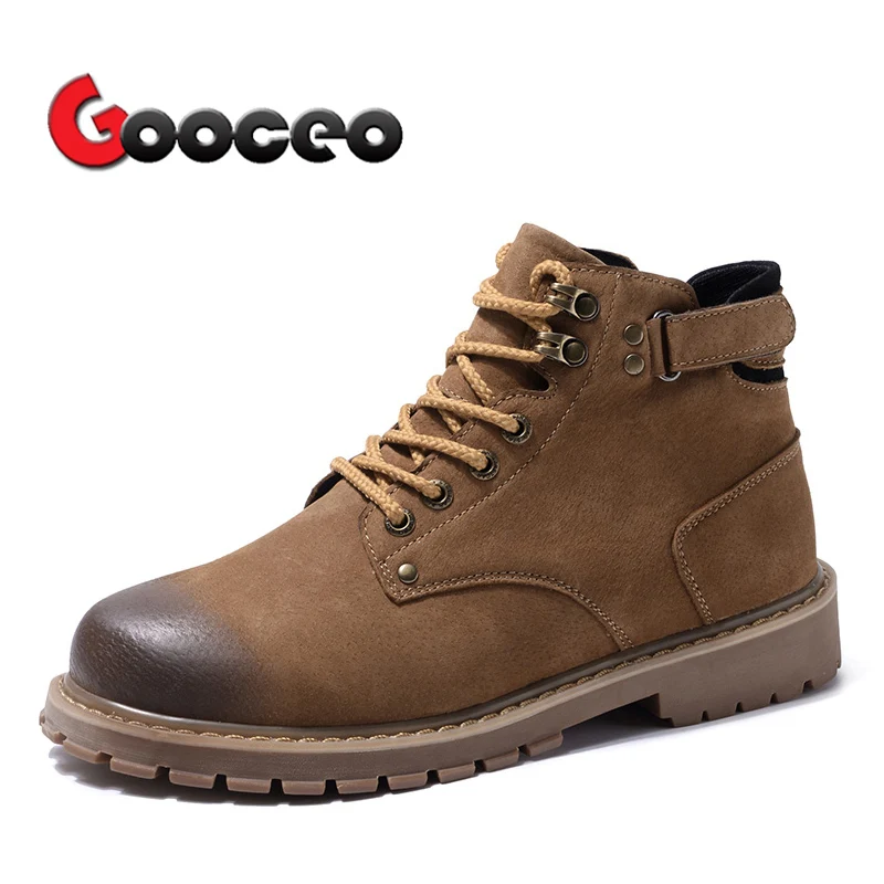 Brown Cotton-Padded Мужские Ботильоны Chukka ботинки с хлопковой подкладкой уличная Безопасность Рабочая зимняя кожаная теплая обувь на шнуровке с высоким берцем 6 дюймов черный коричневый нубук - Цвет: Brown Cotton-Padded