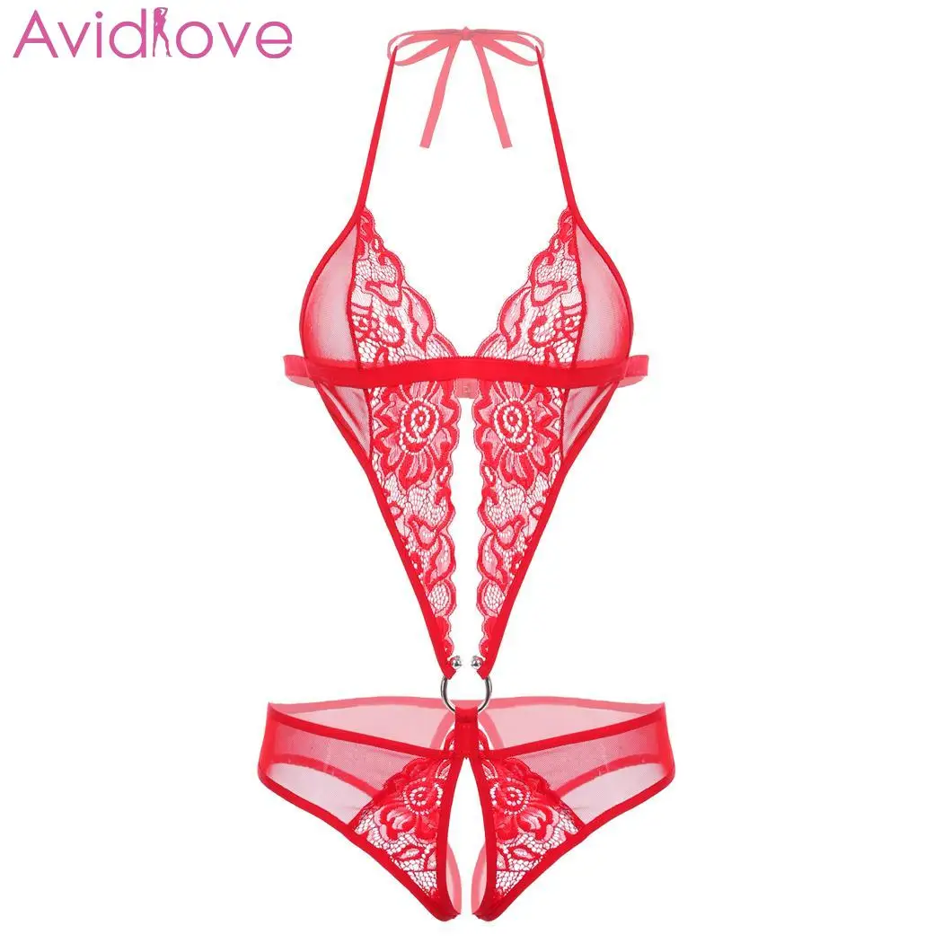 Сексуальное женское белье Avidlove Badydoll, одежда для сна, кружевная одежда с вырезом на крючке, женское нижнее белье без рукавов, сексуальное женское белье из натурального материала - Цвет: Red