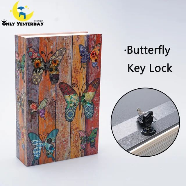Книга Сейф для хранения денег коробка для наличных ювелирных изделий большой металлический Копилка замок Сейф Коробка SB-C - Цвет: Butterfly