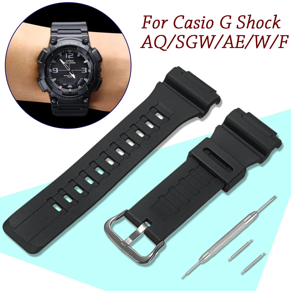 Ремешок резиновый для часов Casio G Shock AQ/SGW/AE /W/F силиконовый браслет наручных 18