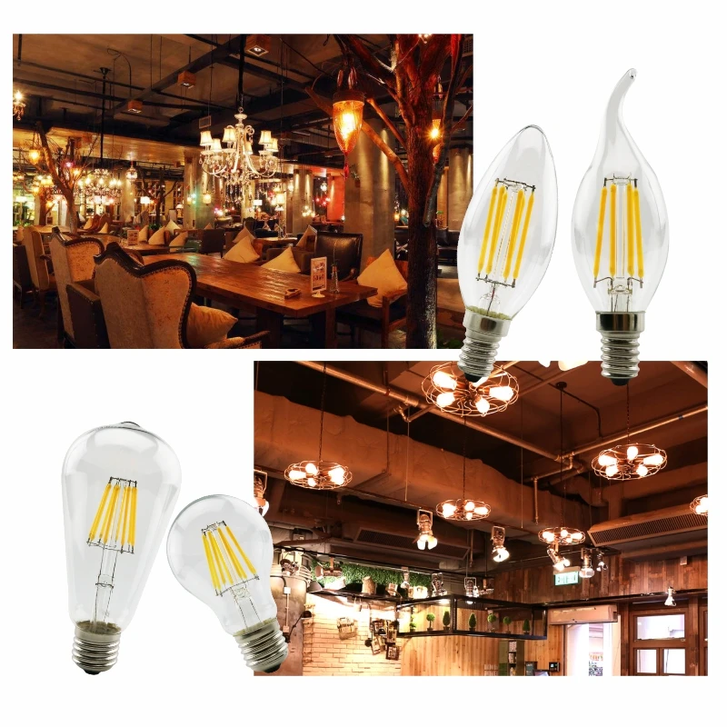 LED Filament Bulb E27 E14 Retro Edison Lamp 220V-240V Light Bulb C35 G45 A60 ST64 G80 G95 G125 Glass Bulb Vintage Candle Light