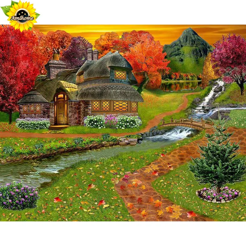 YIKELA 5D Diy Вышивка с кристаллами Сельский коттедж Алмазная вышивка полный