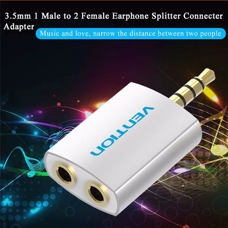 

Vention 3.5mm Headphone Audio Splitter Connecter 1 to 2 Earphone Audio Cable Adapter with mic 1 Male to 2 Female For PC Phone