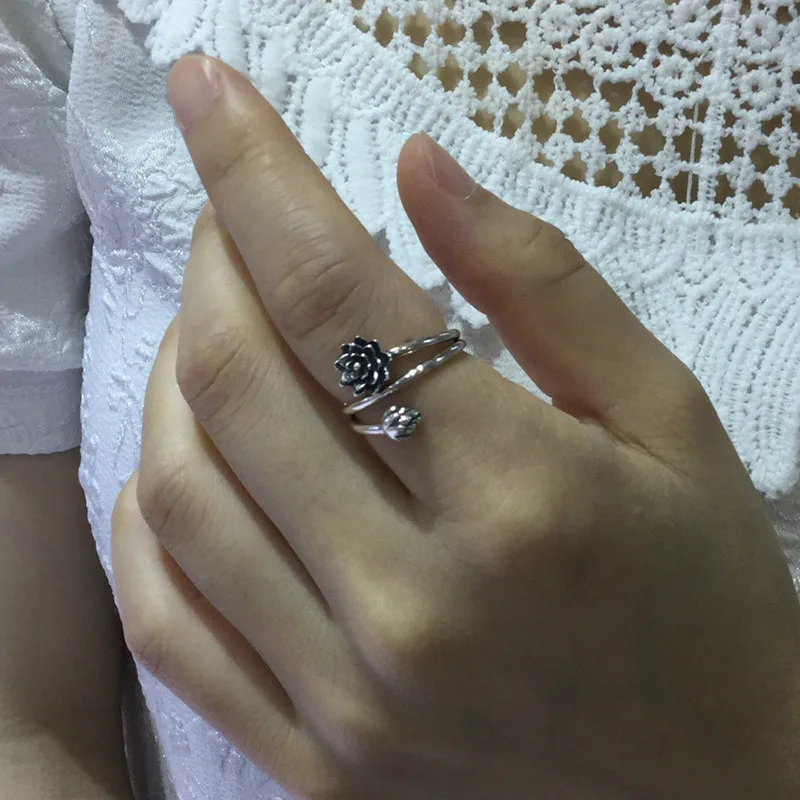 BALMORA Настоящее серебро 925 проба Ретро Лотос Flral открытые, кольца на палец для женщин подарок любовника простые элегантные специальные ювелирные изделия кольца
