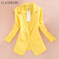 Весна для женщин куртка новинка 2019 года кружевные трусики Блейзер Корея желтый белый черный плюс размеры Тонкий Блейзер для