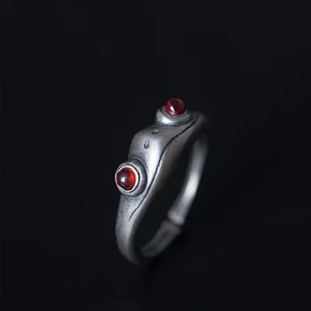 

New 925 sterling silver red jade frog rings silver handmade natural red jade vintage frog open rings for women jade jewelry gift