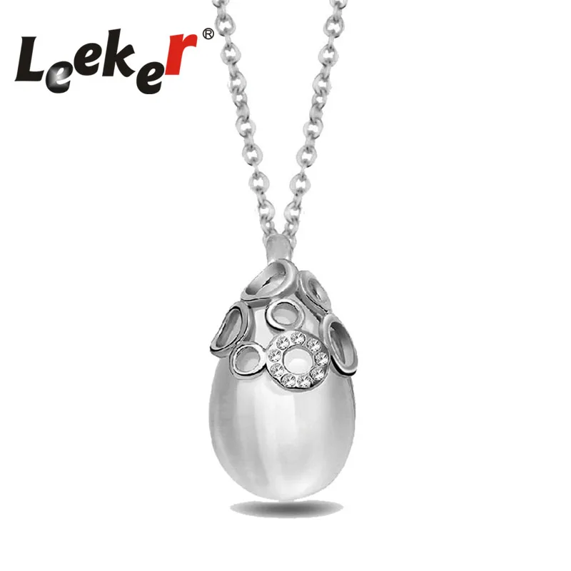 

LEEKER Women Teardrop Opal Stone Necklace Pendants Silver Color Short Chain Vintage Jewelry 2018 94701 LK1