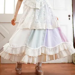 Mori Girl многослойные плиссированные юбки Для женщин Демисезонный кружевное платье с цветочным рисунком с вышивкой красочные женский