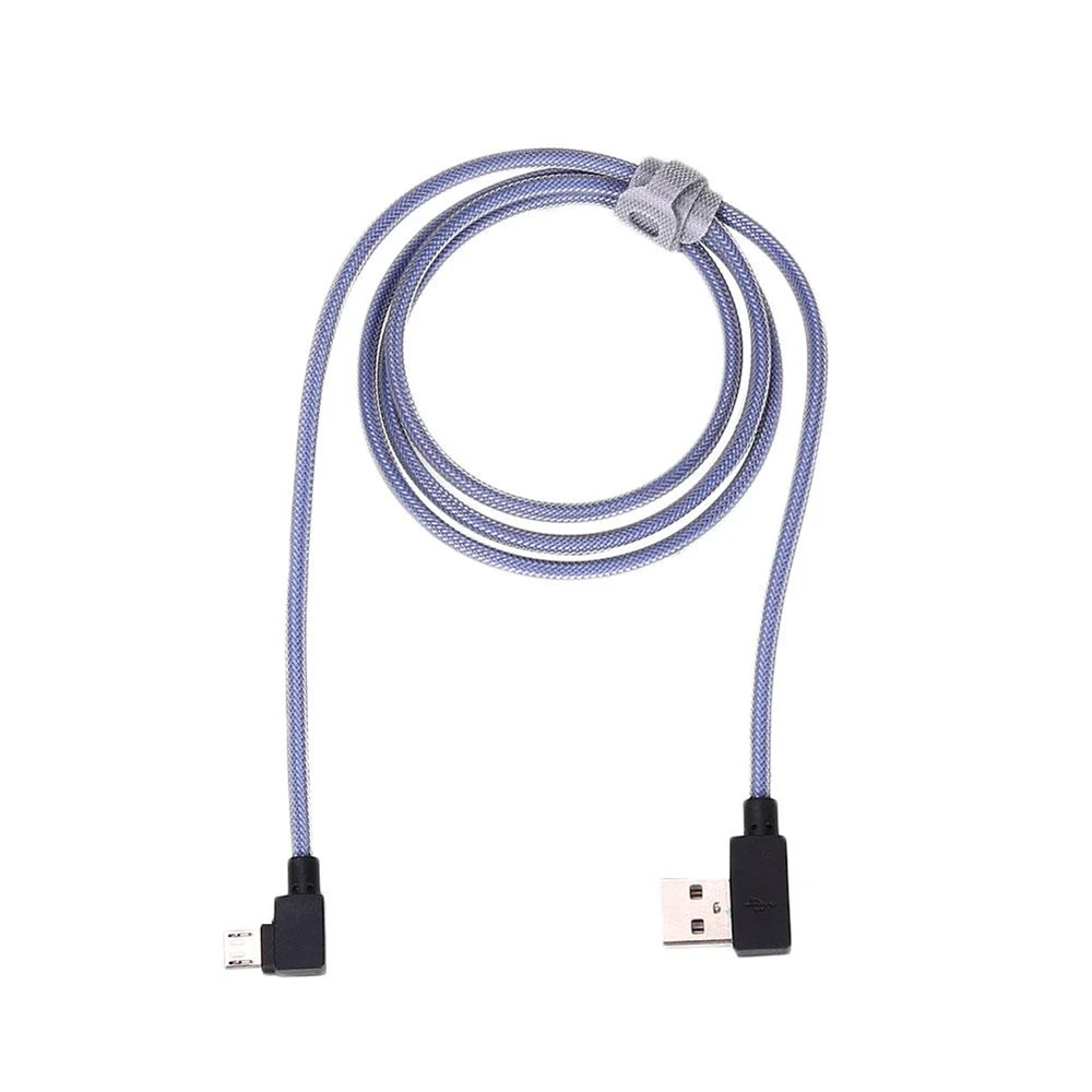 Amzdeal 1 متر سرعة عالية النايلون مايكرو 5 دبوس كابل بيانات usb ميناء قابس الصحيح زاوية 90 درجة العالمي