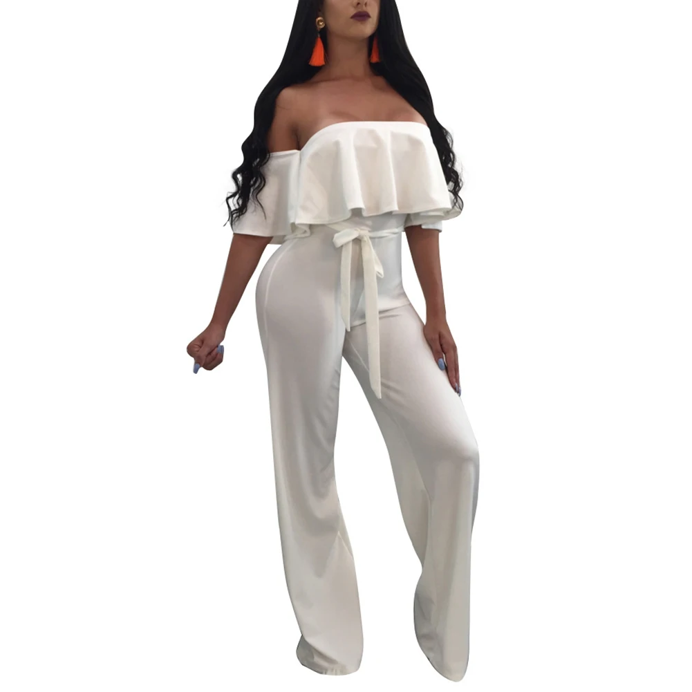 Overalls for Women Off the Shoulder Wide Leg Jumpsuit Ruffles Tracksuit Half Sleeves Casual Playsuit Rompers female playsuit XL