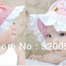5 шт./партия 2013 г. летняя модная детская хлопковая Панама детская шапка принцессы в полоску с цветочным рисунком детская шапка разноцветная
