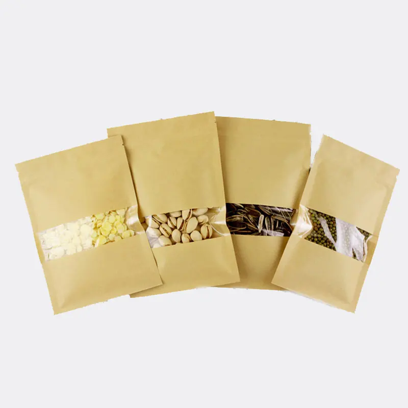 50 шт Плоские крафт-бумажные пакеты для подарков, Свадебные/конфетные/вечерние/пищевые окна, не Стоячие Крафт-Бумажные пакеты с застежкой-молнией