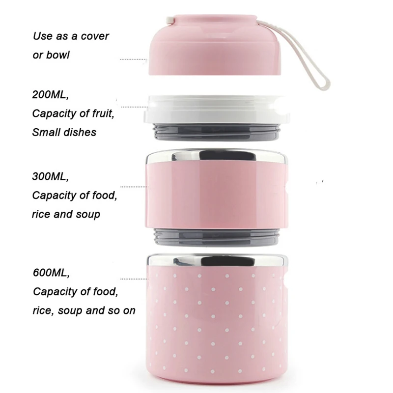 Portable Japanese Lunch Box Leakproof Stainless Steel Bento Kids Food Container Round Shape For School Students Picnic Travel