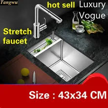 Бытовая кухонная ручная раковина одинарная мойка 304 пищевой из нержавеющей долговечной стали модная Горячая 430x340 мм