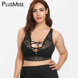 PlusMiss плюс размер 5XL сексуальные кружевные топы на шнуровке женские бюстгальтеры нижнее белье черные кружевные бюстгальтеры Cami Топы