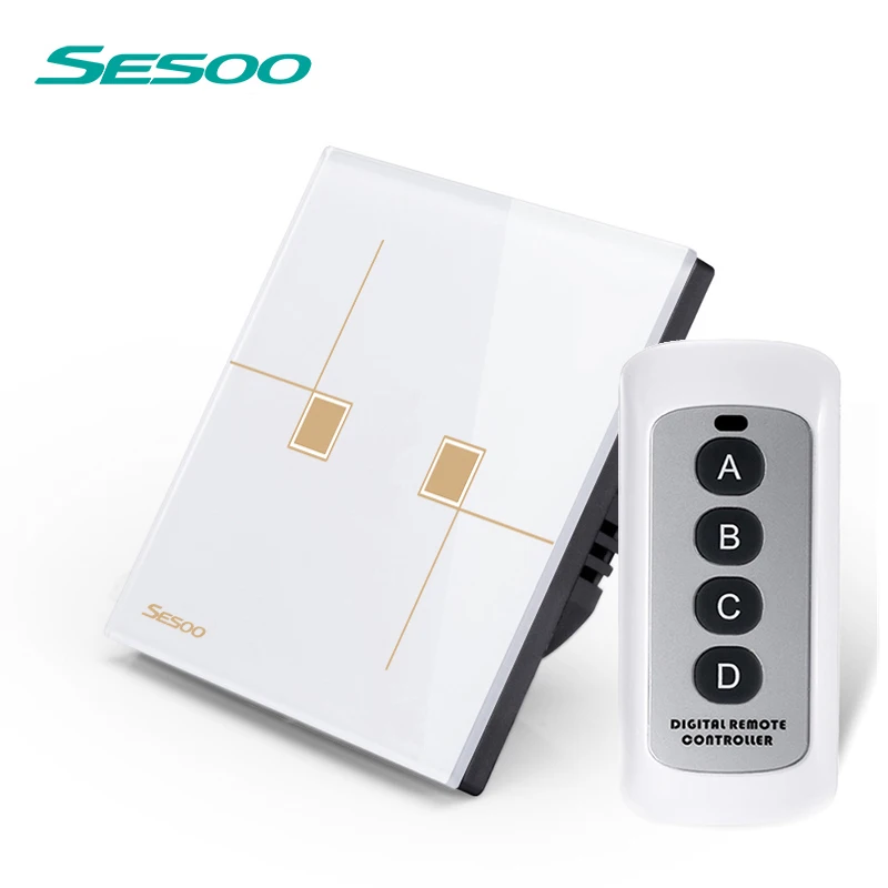 SESOO Remote Control Switches 2 Gang 1 Way Crystal Glass Switch Panel Wall Touch Switch