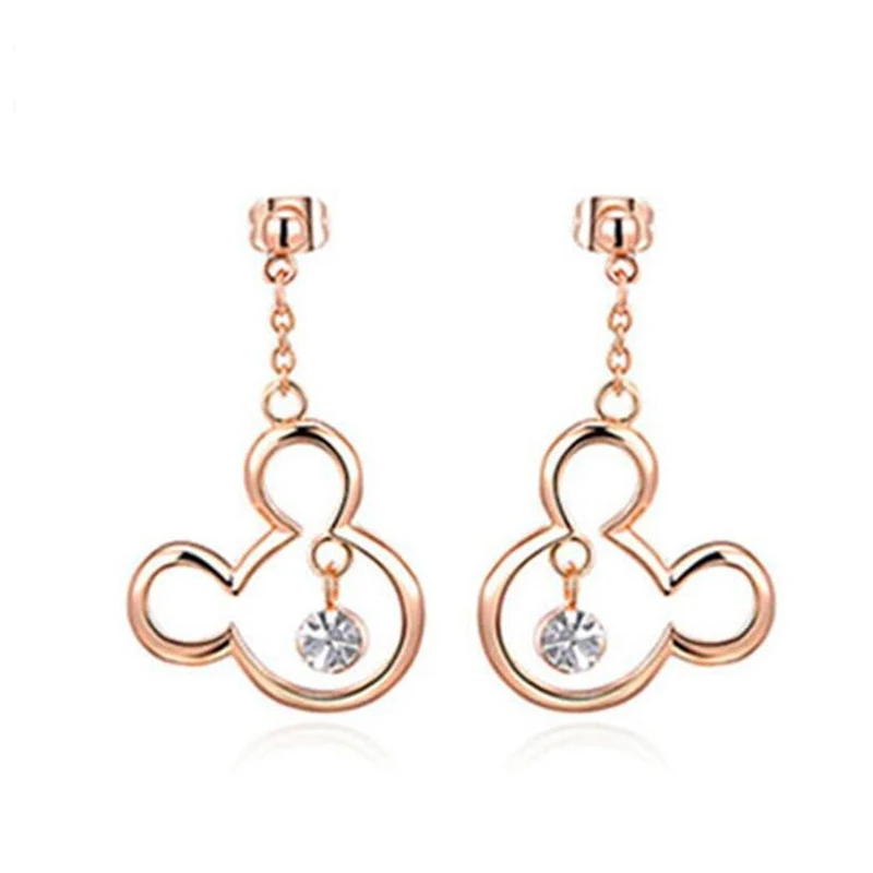 

Jisensp Cute Mickey and Minnie Stud Earrings for Women Korean Style Animal Mouse Rose Gold Earrings Studs Ladies Accessories