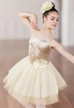 

Children's Adult Ballet Performance Skirt Sequin Gold Gauze Skirt Dress