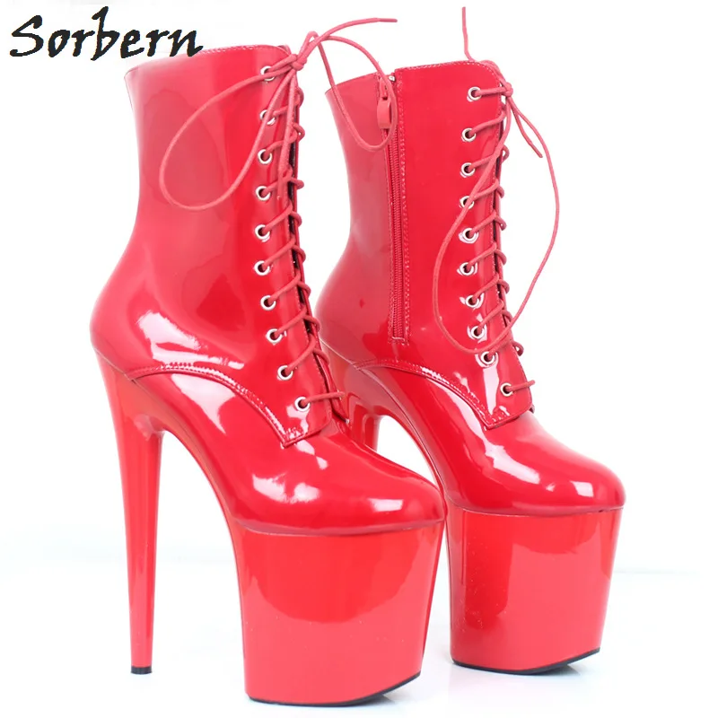 Sorbern Sexy Red Boots High Heels 20Cm Womens Size 13 Heels Ankle Boots Patent Women Punk Shoes Mid Calf Boots For Women moraima snc red boots transparent high heels boots women square toe mid calf rainboots sexy ankle boots for women bottine femme