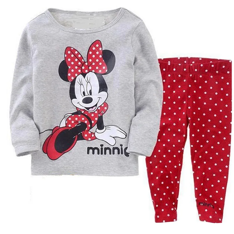 Повседневная домашняя пижама, хлопковый Детский комплект с длинными рукавами и рисунком Минни Маус, зимняя теплая детская одежда для маленьких девочек - Цвет: 10