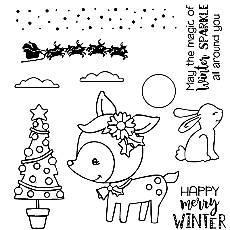 

Christams Deer Transparent Clear Stamps DIY Scrapbooking Album Card Making DIY Decoration Making Embossing Stencil 10*10cm