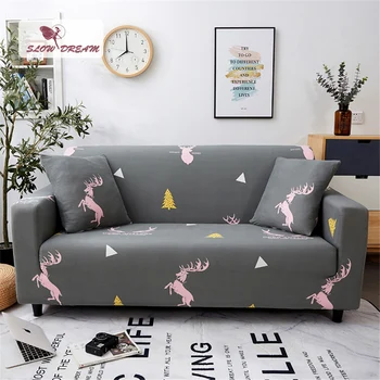 

Slowdream Gray Sofa Cover Elastic Band Deer Nordic Stretch Furniture Love Couch Cover For Living Room Decor Home Double Seater