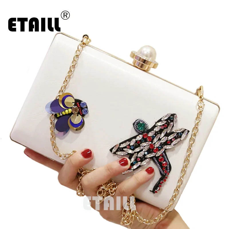 

ETAILL Diamond Dragonfly Bee Evening Bags Brand Designer Dinner Clutch Wallets with Chain Party Bags Shoulder Bag Drop Shipping