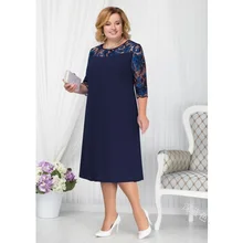Платья больших размеров для женщин 4xl 5xl 6xl красный, темно-синий, синий большой размер женская одежда повседневная 1/2 рукав кружевное платье средней длины в стиле пэчворк