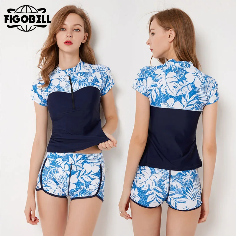 Figobell New 2018 Flower Short sleeve Swimwear Women's Swimming Suits ...