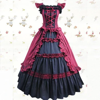 

Dark red Women Adult Medieval Renaissance Victorian Dress Costume Halloween Party Gothic Lolita Cosplay Ball Gown Dresses