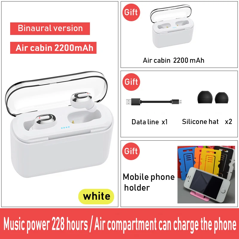 DZ облако T6 беспроводные Bluetooth наушники TWS беспроводные наушники спортивные стерео наушники можно подключить два мобильных телефона - Цвет: 2200 mAh Binaural-1