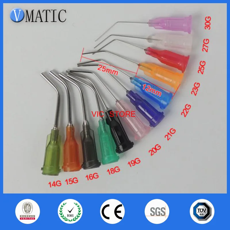 

Free Shipping 45 Degree 14-27G 1 Inch Te Bent Dispensing Tips Dispenser Needle For Dispensing Syringe