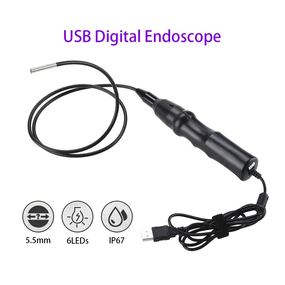 

5.5mm Waterproof Endoscope USB Wire Snake Tube Inspection Borescope 6Pcs Adjustable LED Camera
