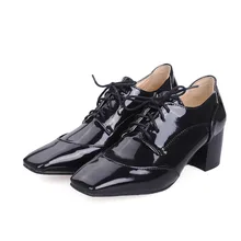 PQECFS/Большие размеры 31-43; высококачественные демисезонные модные женские туфли-оксфорды из искусственной кожи на шнуровке с квадратным носком; 3 цвета