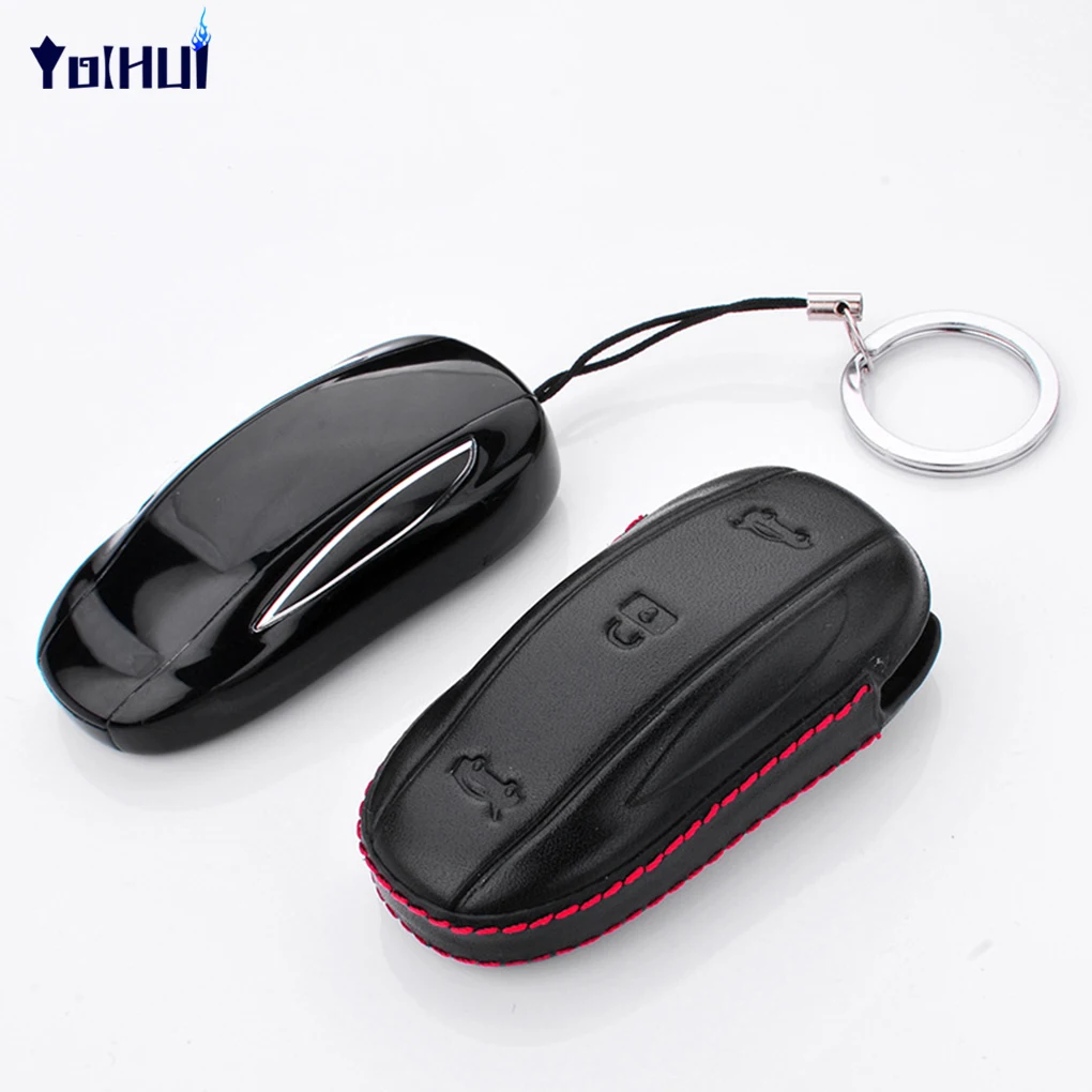 For Tesla Model X 4D Car Leather Key Cover Case Remote Car Key