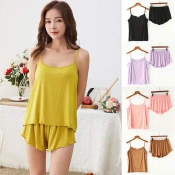 

Hirigin Women Solid Sling Short Sleepwear Underwear Ladies Ruffles Nightwear Sexy Lingerie Pajama Set